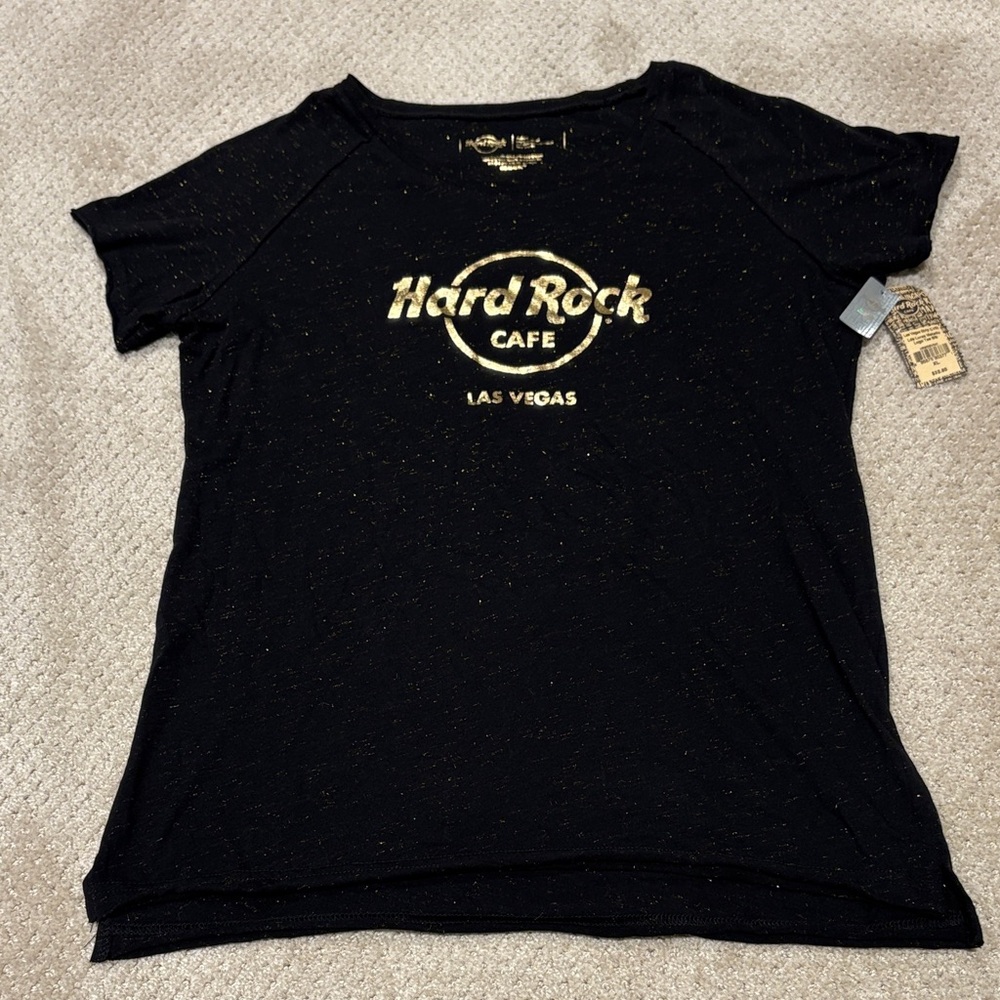 Hard Rock Cafe Black Tee with Gold Accents